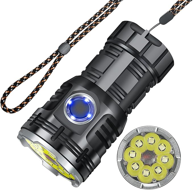 Multi-Function Strong Light Flashlight, 3000LM Mini Flashlight, 8 Light Modes, IPX6 Waterproof, Magnetic, with Cap Clip, Suitable for Outdoor, Camping, Power outages(Black Large 1 PCS)