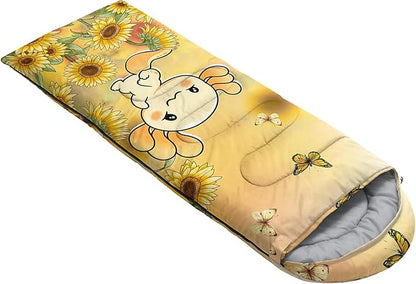 BSNTHO Sunflower Axolotl Printed Camping Sleeping Bag,3 Season Warm & Cool Weather,Lightweight,Waterproof Sleeping Bag for Adults & Kids,Traveling,and Outdoors,Camping Gear Equipment,31x90inch