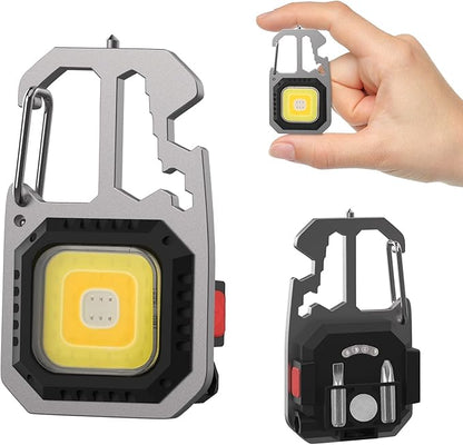 COB Keychain Flashlight 4 Pack - 7 Modes 800 Lumens Multifunctional Portable Mini LED Flashlights Work Light Keychain Emergency Light with Magnetic Base Bottle Opener for Fishing, Camping & Walking