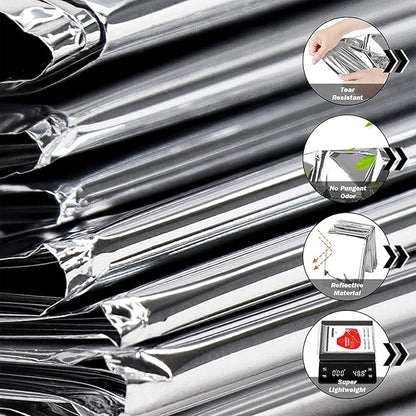 GALAXYLENSE Emergency Mylar Thermal Blanket for Survival First Aid Kits Army Outdoors Hiking Camping Bug Out Trauma Desert All Weather Condition Protection (Silver)