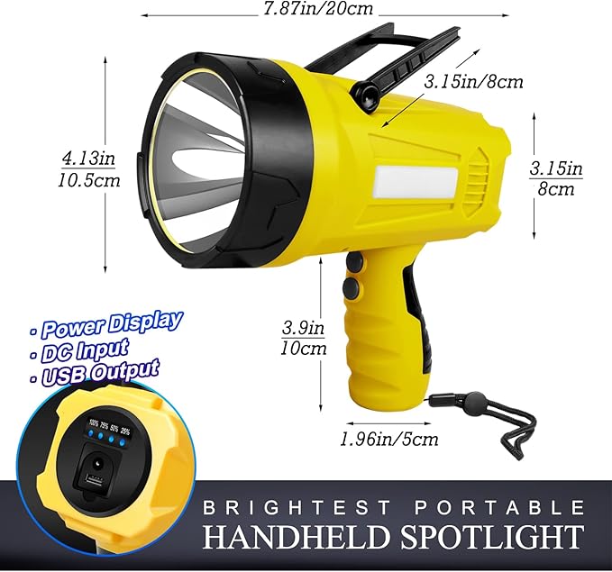 10000 Lumen Rechargeable Ultra Bright LED Spotlight Flashlight, High Powered Work Light + Collapsible Tripod - Perfect for Camping, Hiking, Hunting, Emergencies & Outdoors
