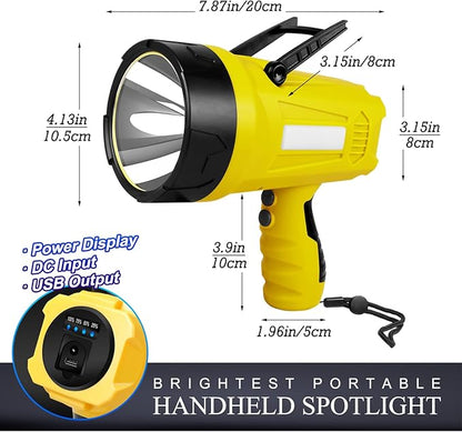 10000 Lumen Rechargeable Ultra Bright LED Spotlight Flashlight, High Powered Work Light + Collapsible Tripod - Perfect for Camping, Hiking, Hunting, Emergencies & Outdoors