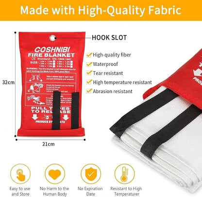 COSHNIBI Fire Blanket Emergency for Kitchen, Fiberglass Retardant Safety Blankets for Home, Fireplace,Grill,School,Car, Office, Warehouse,2 Pack 39.3x39.3 inch