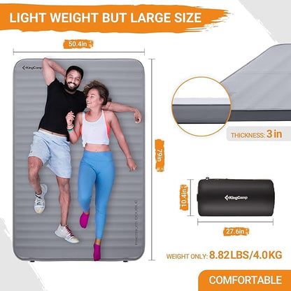 KingCamp Self Inflating Sleeping Pad for Camping Ultra Thick Double Single Foam Mattress High R Value Camping Air Pad Mat, Multi Colors & Sizes