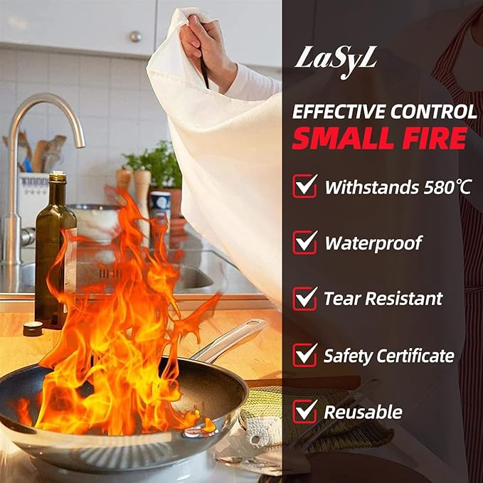 LaSyL Fire Blanket Emergency for Home, 40" x 40"(Pack of 1), Fire Supression Blanket Good for Home Safety, Kitchen, and Camping,Hurricane Preparedness Items