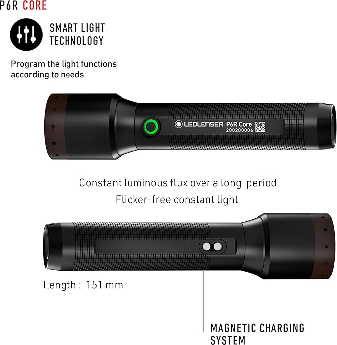 Ledlenser P6R Core Recharable Flashlight, High Power LED, 900 Lumens, Waterproof Light for Home and Emergency Use, Advanced Focus System