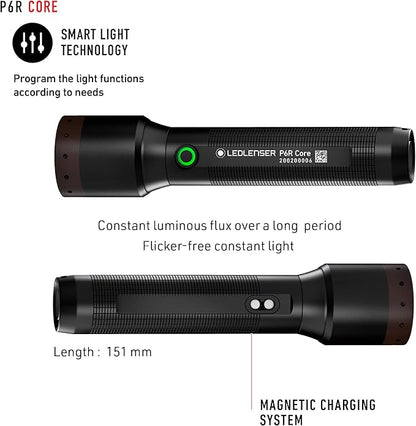 Ledlenser P6R Core Recharable Flashlight, High Power LED, 900 Lumens, Waterproof Light for Home and Emergency Use, Advanced Focus System