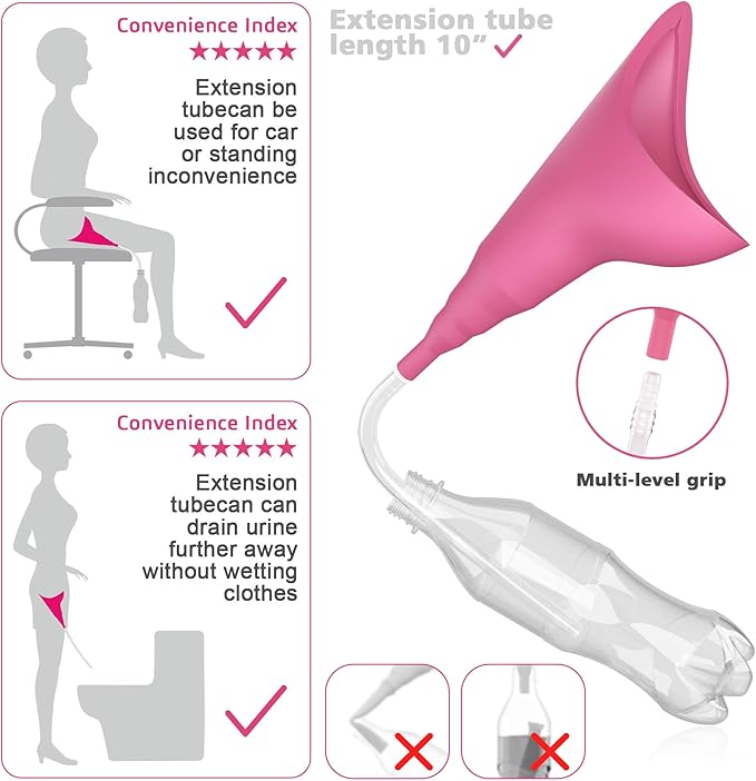 Female Urination Device,Portable Reusable Urinal Funnel with Extension Tube,Small Folding Storage,Suitable for Travel, Festivals, Camping,Traffic Jams,Etc,Includes Waterproof Bag,Waterproof Cup