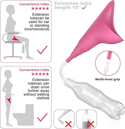 Female Urination Device,Portable Reusable Urinal Funnel with Extension Tube,Small Folding Storage,Suitable for Travel, Festivals, Camping,Traffic Jams,Etc,Includes Waterproof Bag,Waterproof Cup