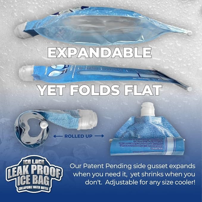 Leak Proof Ice Bag Reusable (2.5 lbs) - Premium Lunch Box Ice Packs Reusable - 40 oz Refillable Collapsible Water Bottles (Pack of 2)