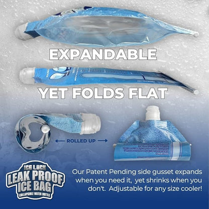 Leak Proof Ice Bag Reusable (2.5 lbs) - Premium Lunch Box Ice Packs Reusable - 40 oz Refillable Collapsible Water Bottles (Pack of 2)