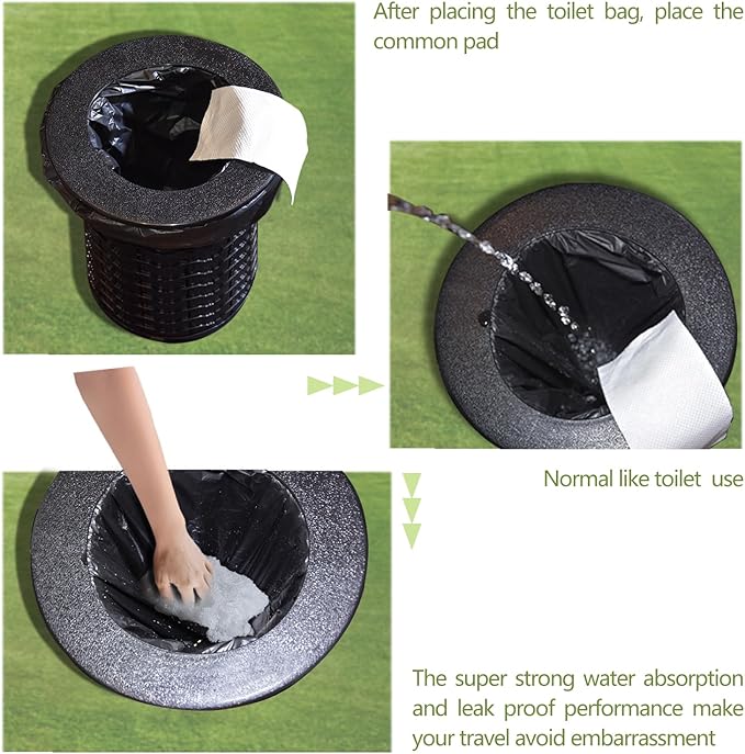 60 portable toilet bags with 30 commode absorbent pads,8 Gallon camping toilet waste bags for 5 gallon bucket,1mil bildegradable porta potty luggable loobags for adults travel