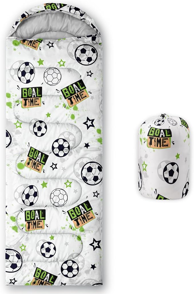 BSNTHO Soccer Boys Camping Sleeping Bags,3 Season Warm & Cool Weather,Lightweight,Waterproof Sleeping Bags for Adults & Kids,Traveling,and Outdoors,Camping Gear Equipment,31x90inch
