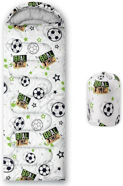 BSNTHO Soccer Boys Camping Sleeping Bags,3 Season Warm & Cool Weather,Lightweight,Waterproof Sleeping Bags for Adults & Kids,Traveling,and Outdoors,Camping Gear Equipment,31x90inch
