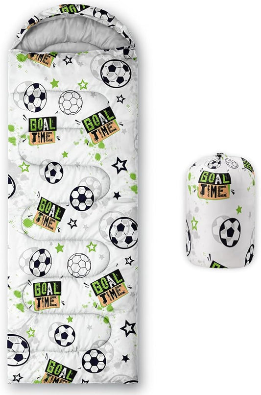 BSNTHO Soccer Boys Camping Sleeping Bags,3 Season Warm & Cool Weather,Lightweight,Waterproof Sleeping Bags for Adults & Kids,Traveling,and Outdoors,Camping Gear Equipment,31x90inch