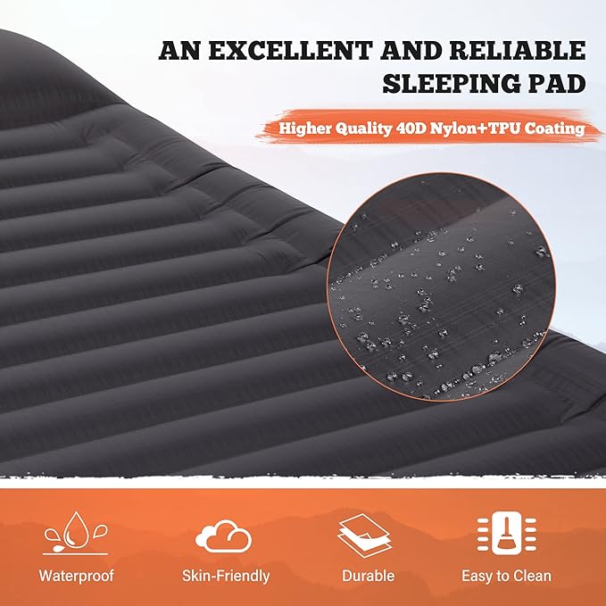 TOBTOS Double Sleeping Pad for Camping, Extra Thick 6" Camping Mattress 2 Person with Pillow Built-in Foot Pump, Inflatable Sleeping Mat for Camping, Backpacking, Hiking, Traveling