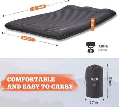 TOBTOS Double Sleeping Pad for Camping, Extra Thick 6" Camping Mattress 2 Person with Pillow Built-in Foot Pump, Inflatable Sleeping Mat for Camping, Backpacking, Hiking, Traveling