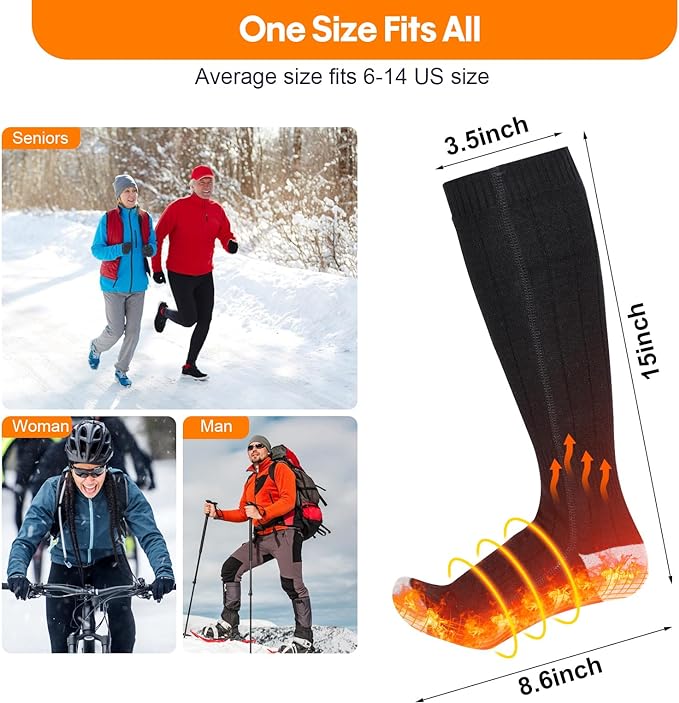 Heated Socks, Heated Socks for Women Men, 5000mAh Rechargeable Electric Heated Socks Up to 8 Hours, Washable Winter Warm Socks for Outdoors Work Fishing Hunting Skiing Cycling Hiking Camping