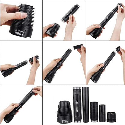 TrustFire LED Flashlight, J18 super Bright 8000 Lumens, Water Resistant 5 Light Modes Large Tactical Torch by 2X or 3X Rechargeable Battery (Battery Not Included)