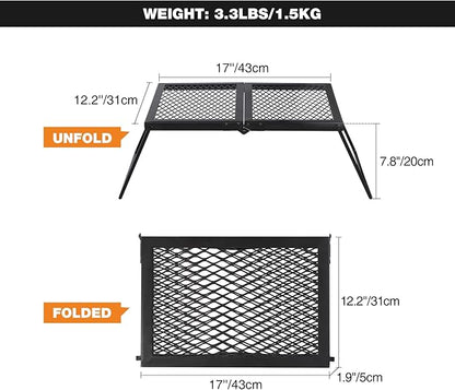 REDCAMP Folding Campfire Grill Heavy Duty Steel Grate, Portable Camp Fire Cooking Rack Over Fire Pit with Carrying Bag for Outdoor BBQ Camping