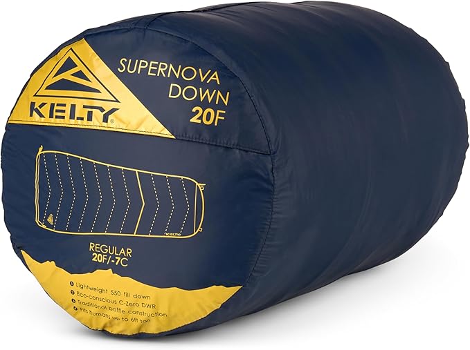 Kelty Supernova Down Sleeping Bag, Compact + Lightweight, Roomy Shape for All Body Types and Sleep Positions, Recycled Shell Fabrics