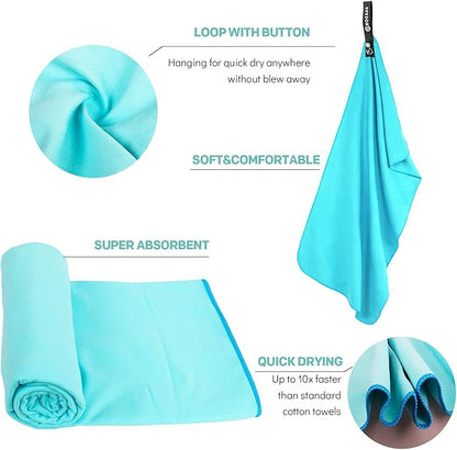 HOEAAS 2 Pack Microfiber Camping Towels, Quick Dry Towel, Super Absorbent Ultra Compact Travel Towel Soft Lightweight Sports Towel for Sweat Fast Drying Towels for Pool,Gym,Hiking,Backpacking,Fitness