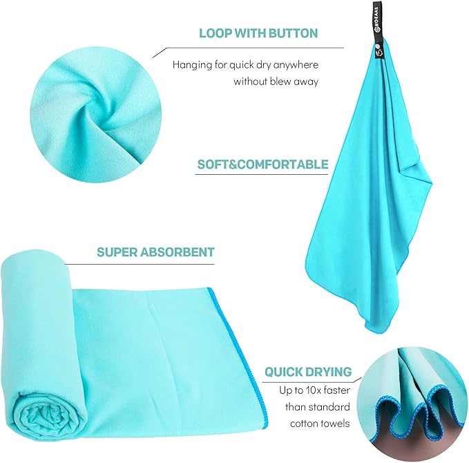 HOEAAS 2 Pack Microfiber Camping Towels, Quick Dry Towel, Super Absorbent Ultra Compact Travel Towel Soft Lightweight Sports Towel for Sweat Fast Drying Towels for Pool,Gym,Hiking,Backpacking,Fitness