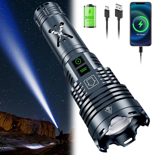 Rechargeable LED Flashlights 2500000 High Lumens,High Powered Flashlight Super Bright,Handheld Tactical Flashlight With Waterproof, 6 Modes, Zoomable, Powerful Flashlights for Camping Home Emergencies
