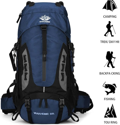 60L Hiking Backpack Men Camping Backpack with rain cover Lightweight Backpacking Backpack Travel Backpack (Dark Blue)