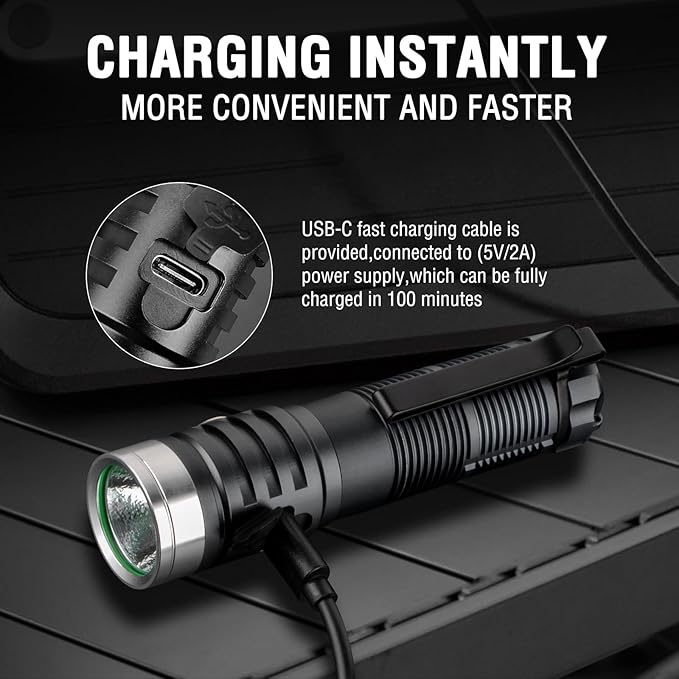 Super Bright Police Flashlights High 1800 Lumens,Tactical Flashlight Rechargeable with Magnetic Tailcap Switch,Pocket Flashlights High Lumens for Camping Sentinel-X0