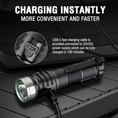 Super Bright Police Flashlights High 1800 Lumens,Tactical Flashlight Rechargeable with Magnetic Tailcap Switch,Pocket Flashlights High Lumens for Camping Sentinel-X0