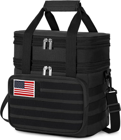 Lifewit Double Deck Tactical Lunch Box for Men, Expandable Leakproof Insulated Large Lunch Cooler with MOLLE Webbing and Shoulder Straps, Heavy Duty Lunch Bag for Men Work Camping Picnic, 16L Black