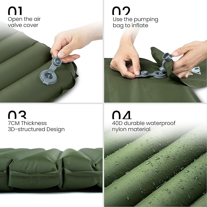 OneTigris Jade Sleeping Pad for Camping, 2.8 R-Value, 3 Season 72cm Extra-Wide Inflatable Backpacking Hiking Motorcycling Sleeping Mat Air Bed with Patch-up Kit