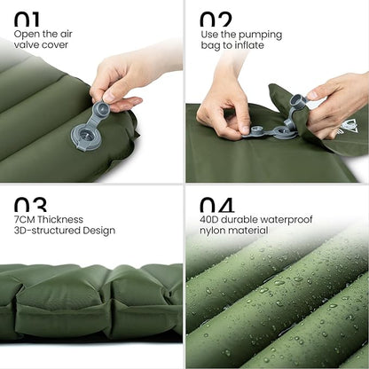 OneTigris Jade Sleeping Pad for Camping, 2.8 R-Value, 3 Season 72cm Extra-Wide Inflatable Backpacking Hiking Motorcycling Sleeping Mat Air Bed with Patch-up Kit