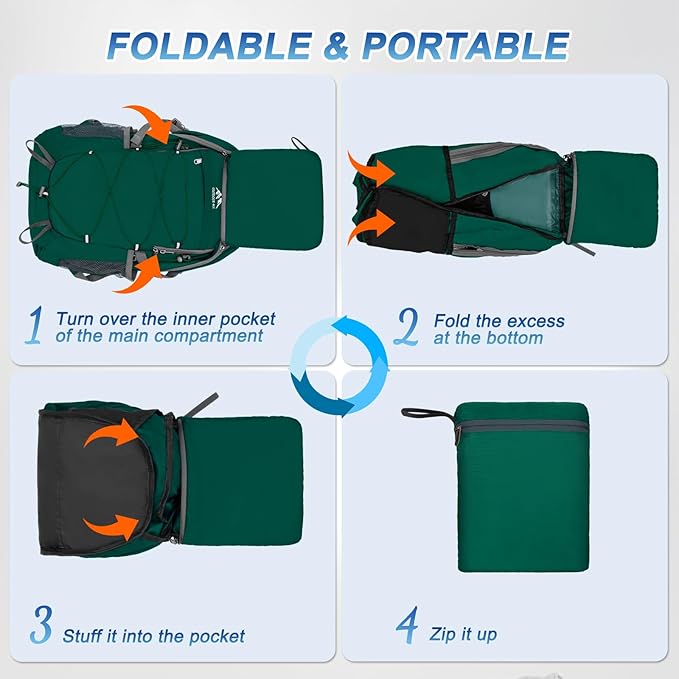 BKNOOU 40L Lightweight Hiking Backpack Packable Camping Backpack Waterproof Hiking Daypack Men Women Foldable Travel Daypack