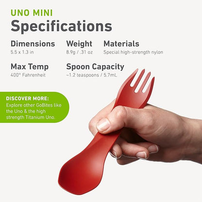 humangear GoBites Uno | Travel & Camping Utensils | Portable & Convertible Dining Ware | Multi-Functional Spork, Orange