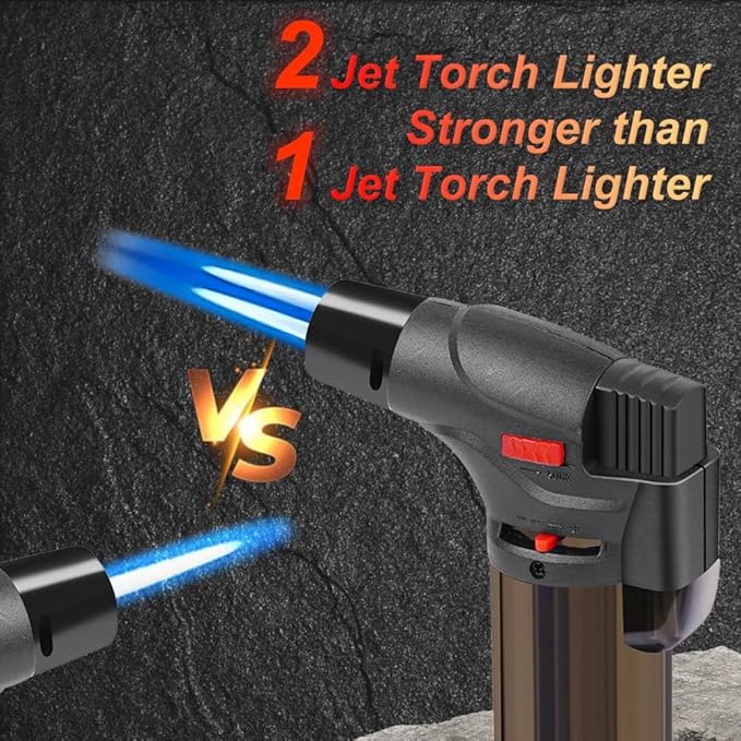 3 Pack Torch Lighters Butane Refillable Lighter double Jet Flame Windproof Torch Lighter Multi Utility Mini Gas Lighter Blow Torch Lighters for Candle Fireplace Camping Grill BBQ (Gas not Included)