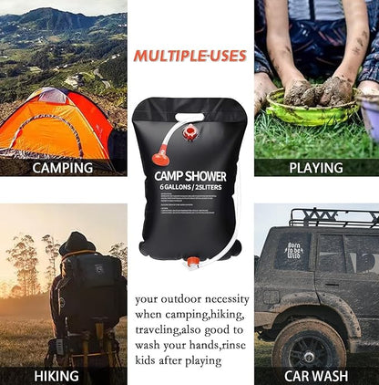 JIURUN 2 Pack Solar Shower Bag 6 Gallons/25L Portable Camping Shower Bag with Removable Hose and On-Off Switchable Shower Head,Camping Accessories for Camping Beach Swimming Outdoor Traveling Hiking