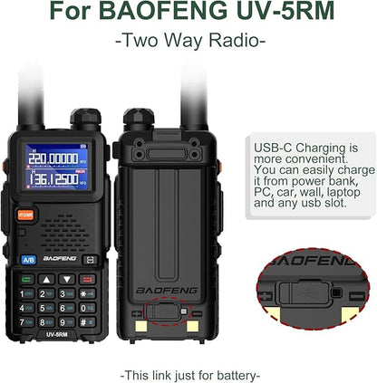 BAOFENG UV-5RM Battery 2500mAh Enlarge Capacity for UV-5RH Two Way Radio USB-C Charging 7.4V BL-5RH Li-ion Battery Replacement GM-5RH Walkie Talkie Accessories