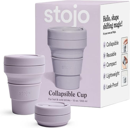 STOJO Collapsible Travel Cup - Lilac, 12oz / 355ml - Reusable To-Go Pocket Size Silicone Cup for Hot and Cold Drinks - Perfect for Camping and Hiking - Microwave & Dishwasher Safe