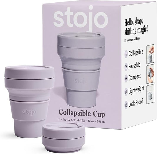 STOJO Collapsible Travel Cup - Lilac, 12oz / 355ml - Reusable To-Go Pocket Size Silicone Cup for Hot and Cold Drinks - Perfect for Camping and Hiking - Microwave & Dishwasher Safe