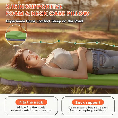 Self Inflating Sleeping Pad with Built-in Electric Pump, 3.15” Thick Memory Foam Camping Mattress, Fast Inflating Camping Sleeping Pad with Pillow, 4 Season Insulated Sleeping Pad for Camping, Tent