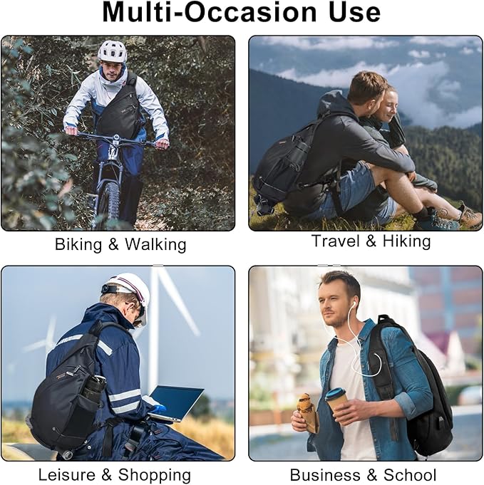 TUDEQU Sling backpack, 8 Pockets Sling Bag Crossbody, 19L Large Sling Bag for Men Travel Crossbody Backpack Hiking Outdoor