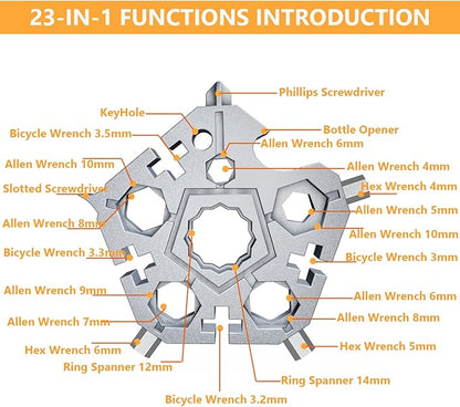 2PCS 23-in-1 Portable Carbon Steel Snowflake Multi Tool with Key Ring,Hand Tool Portable,Bottle Opener,Flat Phillips Screwdriver,Wrench Kit for Adventure Camping Travel Tool (Silver-2pcs)