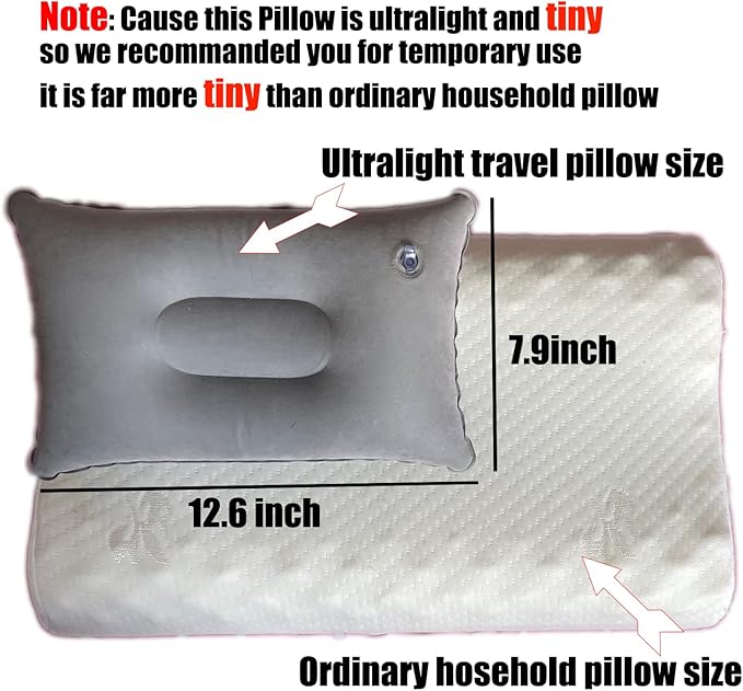 2Pack Ultralight A4 Size Inflatable Travel Pillow, Small Squared Flocked Fabric Air Pillow for Traveling, Holiday Trip, Hiking, Camping,Napping,Neck Lumbar Support(Gray)