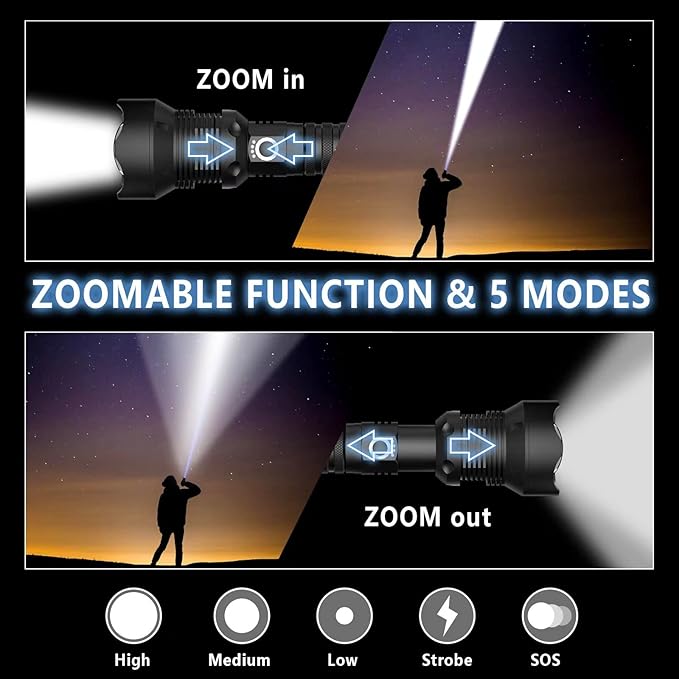 Rechargeable LED Flashlight 990,000 High Lumens, Super Bright Powerful Handheld Flash Lights, Large Tactical Flashlight Outdoor with 5 Modes