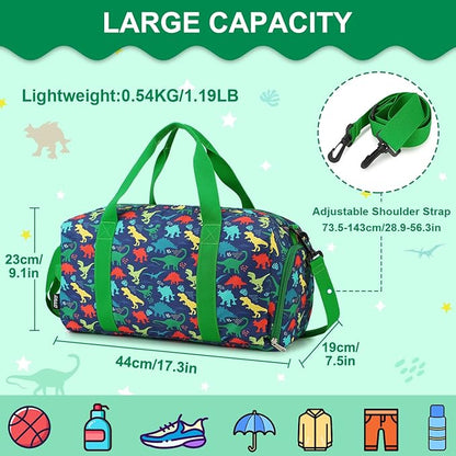 RAVUO Water Resistant Kids Duffel Bag - Overnight Sports Weekender Gym Carry-On Tote Travel Shoulder Bag for Boys with Shoe Compartment and Wet Pocket
