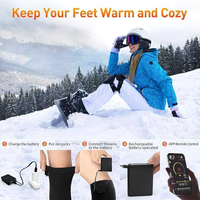 Heated Socks for Men Women,5000mAh Rechargeable Electric Heated Socks,Washable Unisex Winter Thermal Socks,Feet Warmers for Skiing Camping Hiking Hunting Outdoor