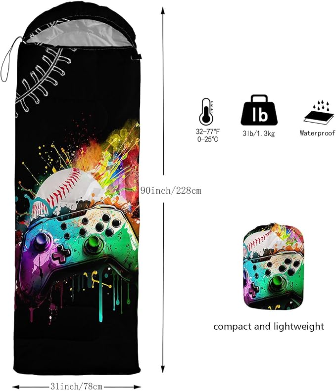 Kids Sleeping Bag for Boys Girls,Cute Puppy Print-Lightweight Warm Portable Outdoor Indoor-Waterproof Cold Weather Resistant Sleeping Bag for Camping Hiking