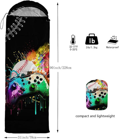 Kids Sleeping Bag for Boys Girls,Cute Puppy Print-Lightweight Warm Portable Outdoor Indoor-Waterproof Cold Weather Resistant Sleeping Bag for Camping Hiking